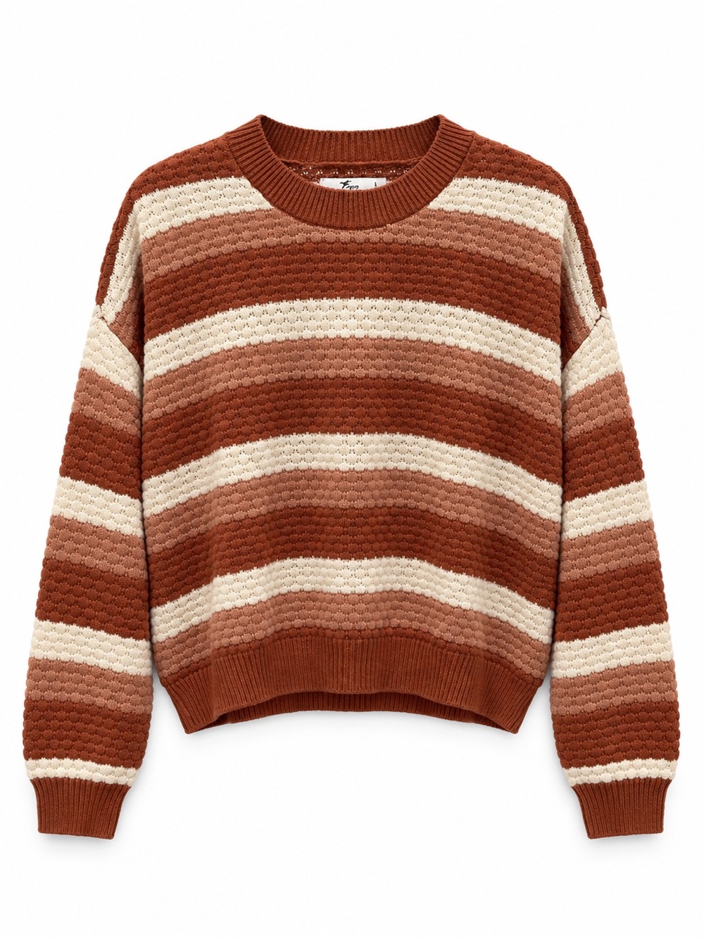 Hollister Rust & Cream Striped Crewneck Sweater